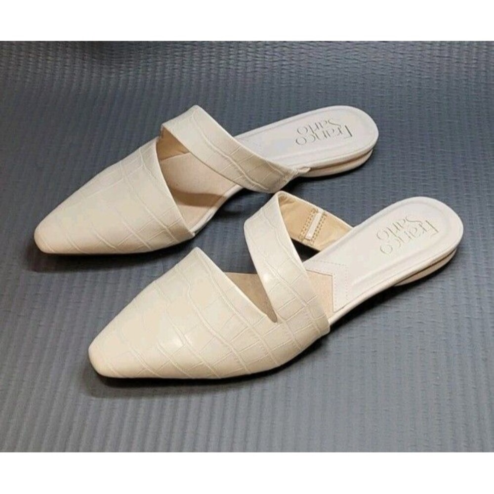 FRANCO SARTO Brinda Leather Mules Vanilla/Off-White Croco Size 6M